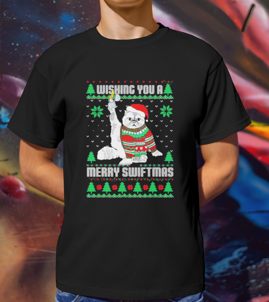 Wishing You A Merry Swiftmas Cat Santa Ugly Christmas T-Shirt
