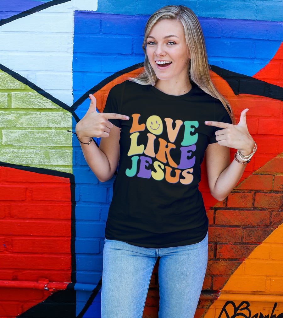 Love Like Jesus Colorful Retro 60s Smiley Face T-Shirt