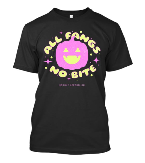 All Fangs No Bite Spooky Apparel Co Halloween Pumpkin T-Shirt