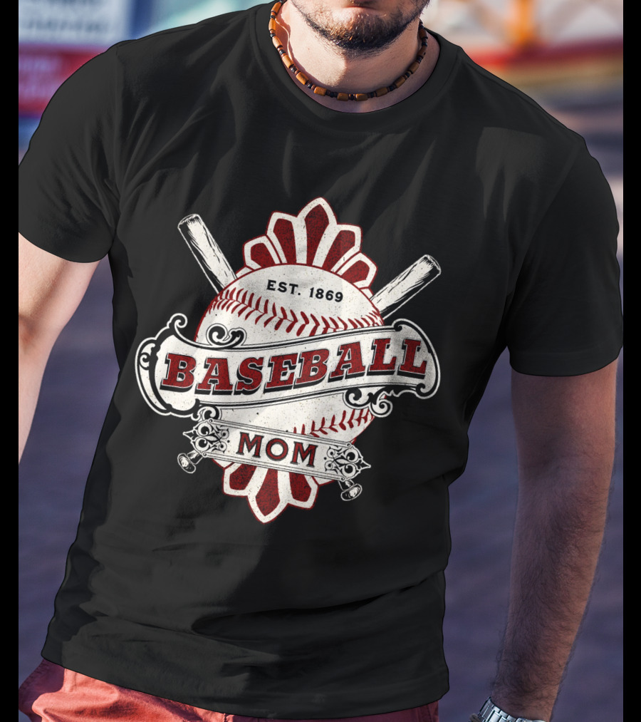 Baseball Mom Est. 1869 Vintage Bat And Ball Emblem T-Shirt