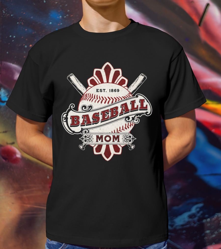 Baseball Mom Est. 1869 Vintage Bat And Ball Emblem T-Shirt