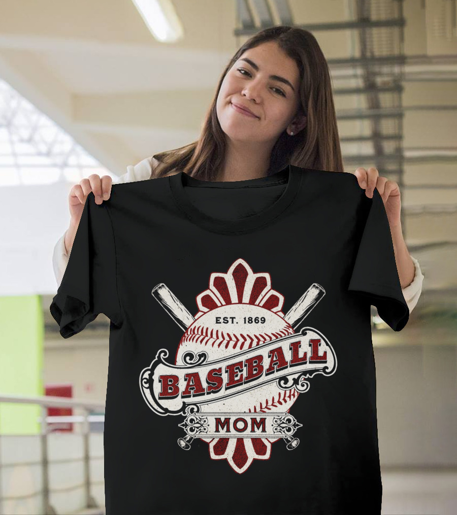 Baseball Mom Est. 1869 Vintage Bat And Ball Emblem T-Shirt