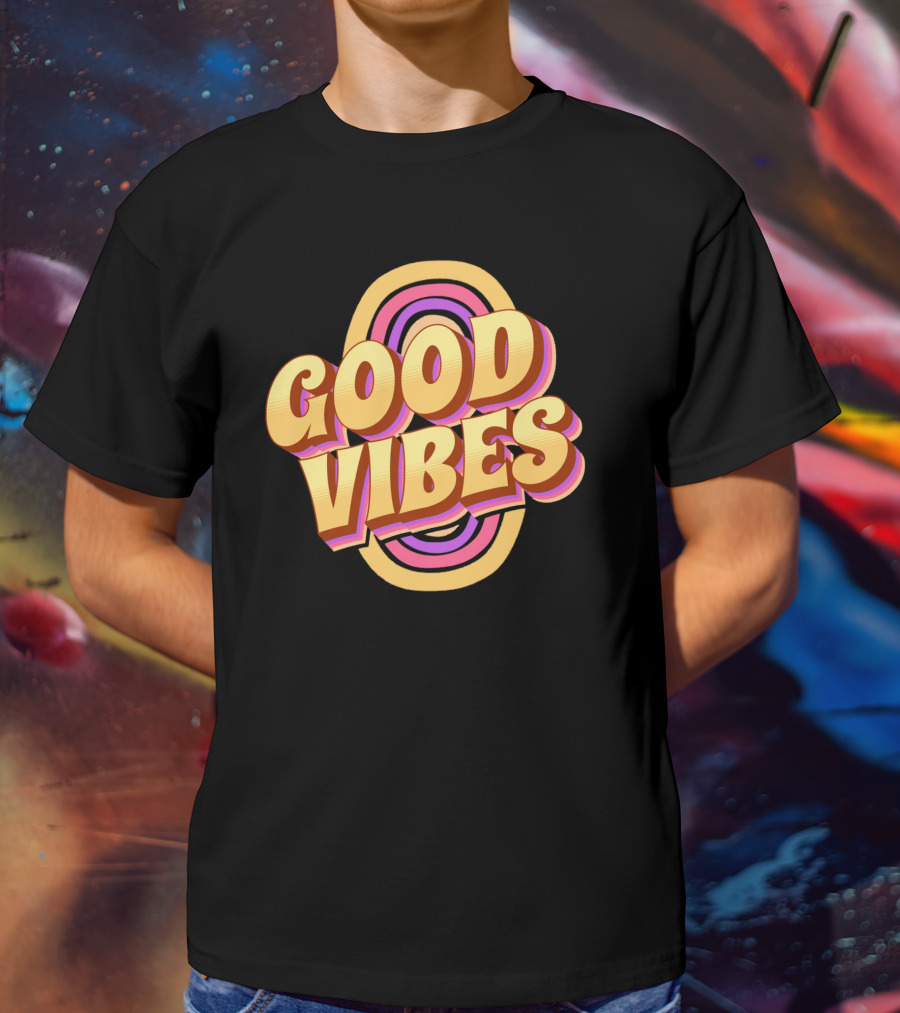 Good Vibes Retro Typography Colorful 70s T-Shirt