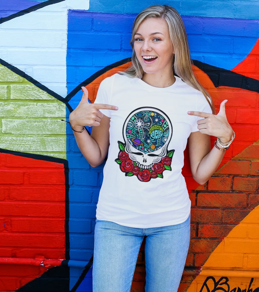 Grateful Dead Skull With Cosmic Rose Design By Danny Steinman T-Shirt