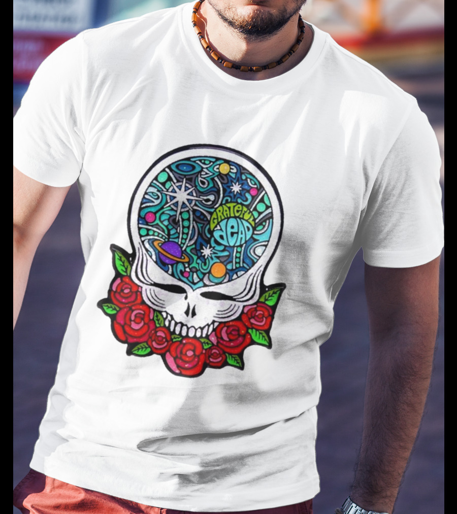 Grateful Dead Skull With Cosmic Rose Design By Danny Steinman T-Shirt