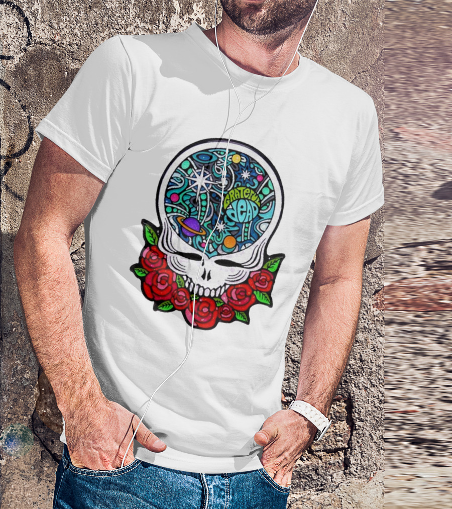 Grateful Dead Skull With Cosmic Rose Design By Danny Steinman T-Shirt