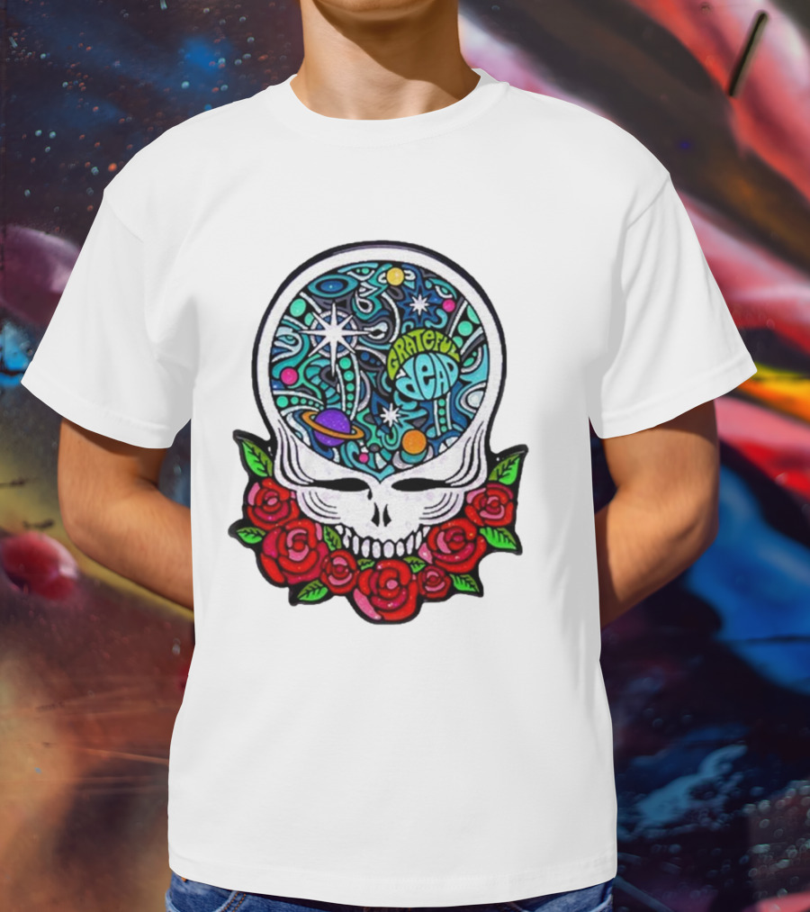 Grateful Dead Skull With Cosmic Rose Design By Danny Steinman T-Shirt