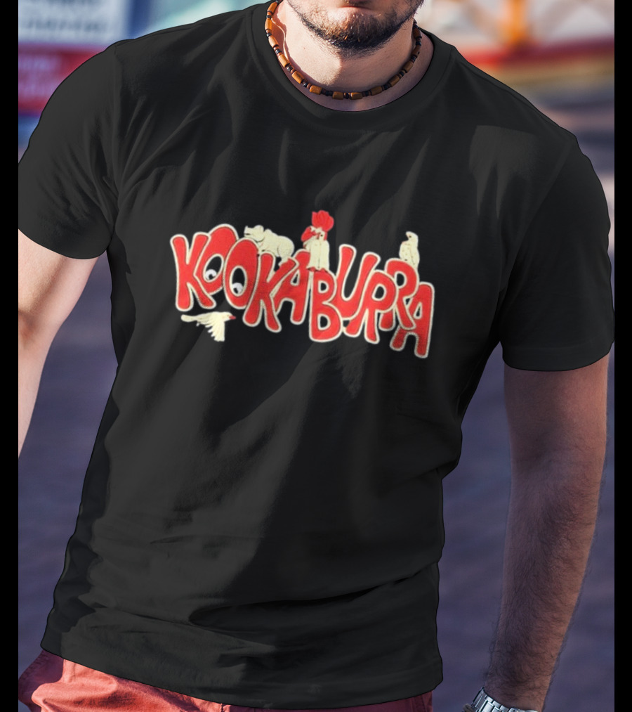 Kookaburra Band Logo With Animals In Red And White T-Shirt