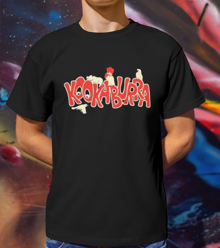 Kookaburra Band Logo With Animals In Red And White T-Shirt