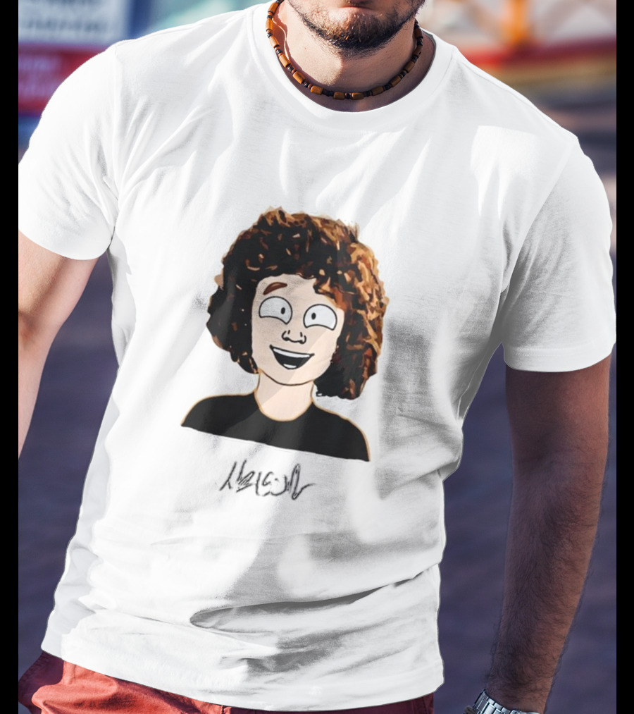 Nelson Neumann Cartoon Signature Smiling Curly-Haired Character T-Shirt