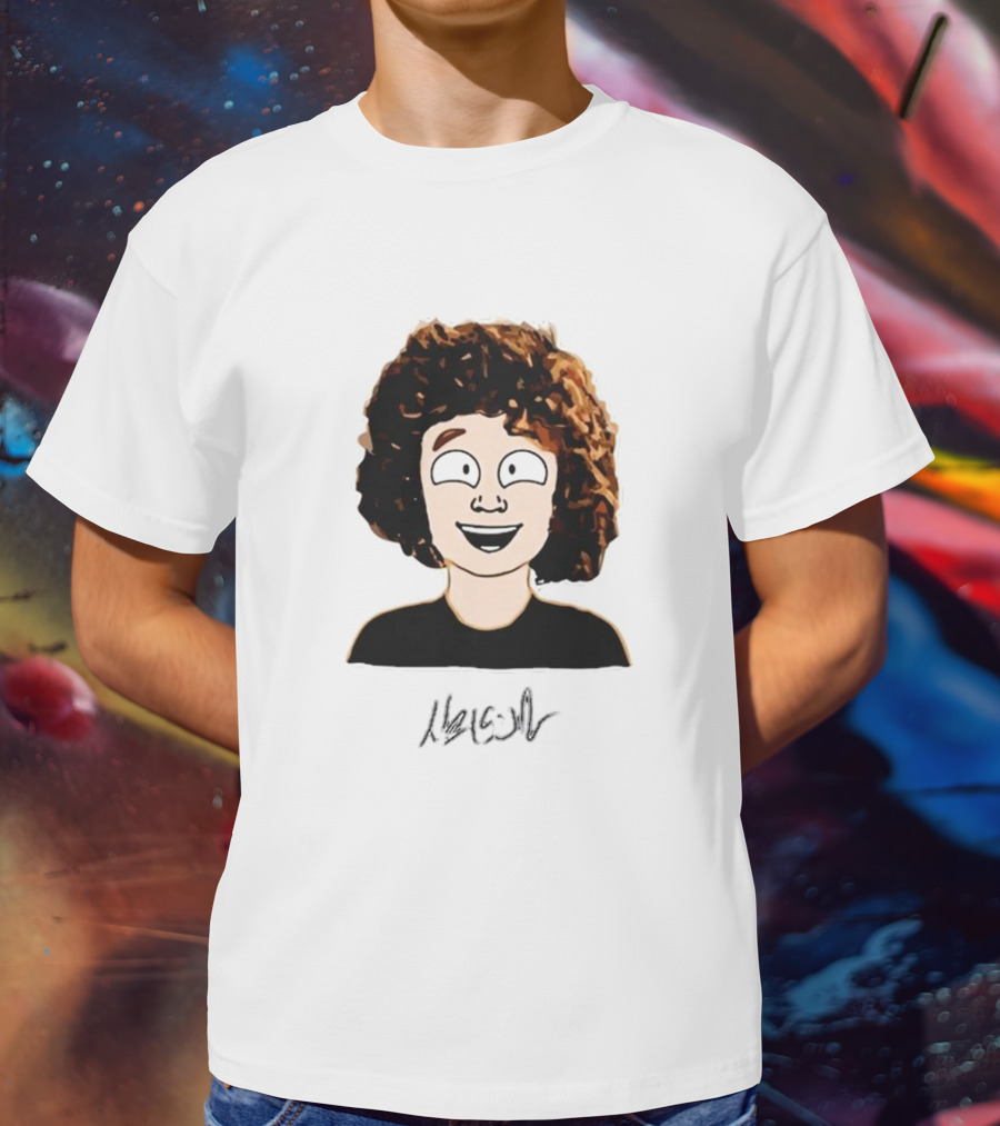 Nelson Neumann Cartoon Signature Smiling Curly-Haired Character T-Shirt