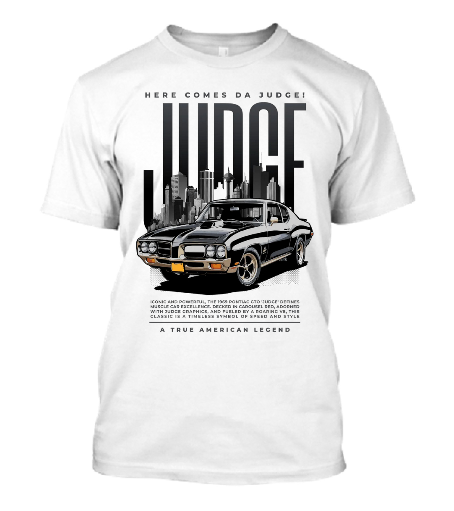 Pontiac Judge Muscle Car Iconic Roaring Classic City Skyline T-Shirt