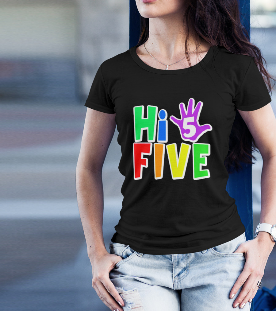 Hi Five Birthday Kids Boys And Girls Colorful Handprint T-Shirt