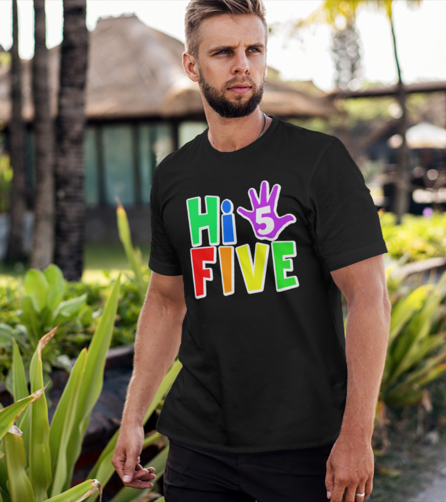 Hi Five Birthday Kids Boys And Girls Colorful Handprint T-Shirt