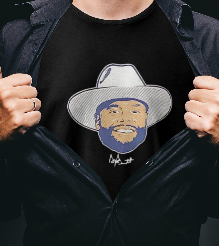 Dak Prescott Dallas Cowboys Big Head Signature Cowboy Hat T-Shirt