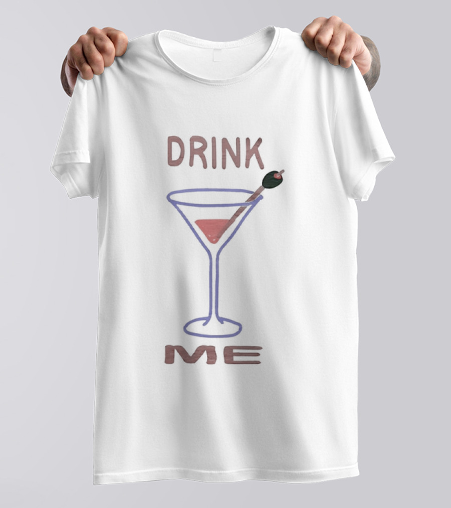 Drink Me Retro Martini Glass With Olive Stirrer T-Shirt