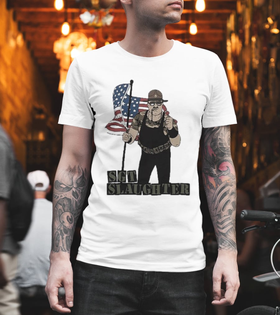 Sgt Slaughter American Flag Comic Style Patriotic T-Shirt
