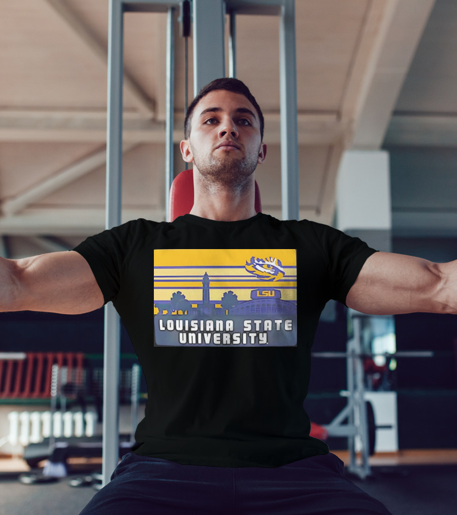 Louisiana State University Campus Skyline Retro LSU Tigers T-Shirt