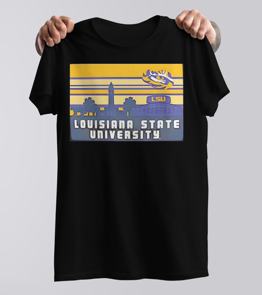 Louisiana State University Campus Skyline Retro LSU Tigers T-Shirt