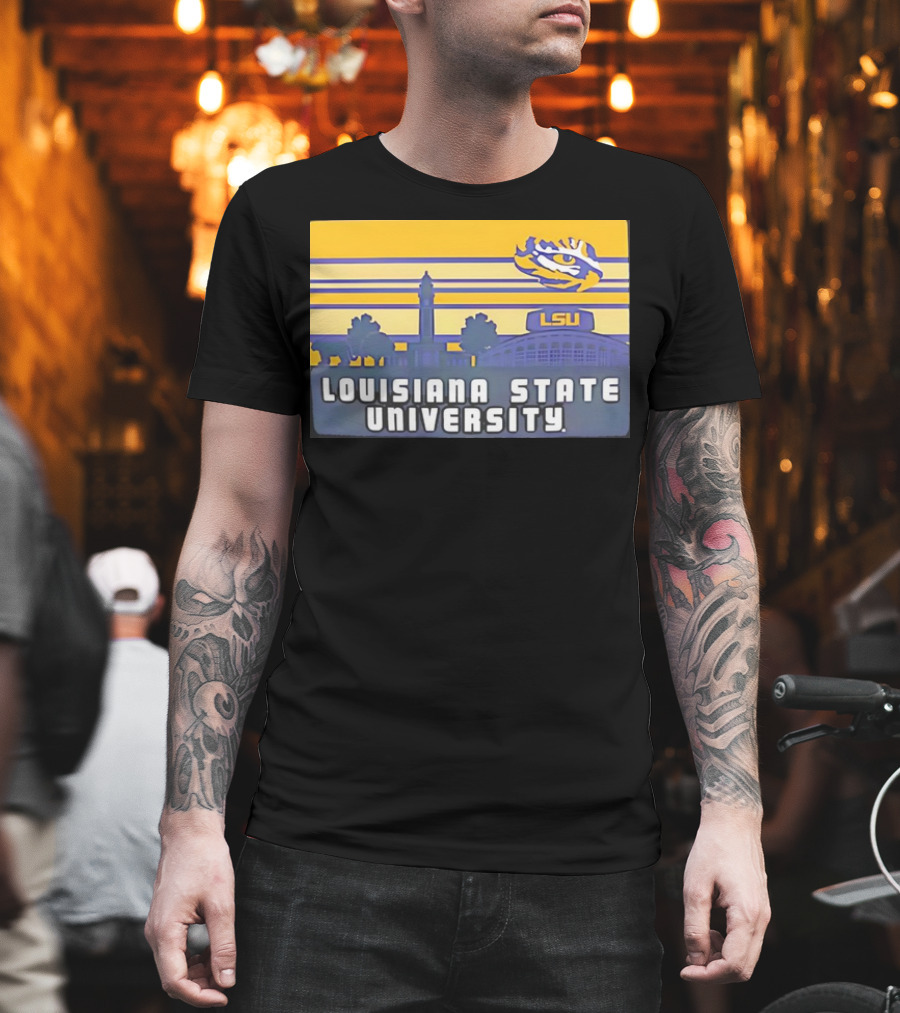 Louisiana State University Campus Skyline Retro LSU Tigers T-Shirt