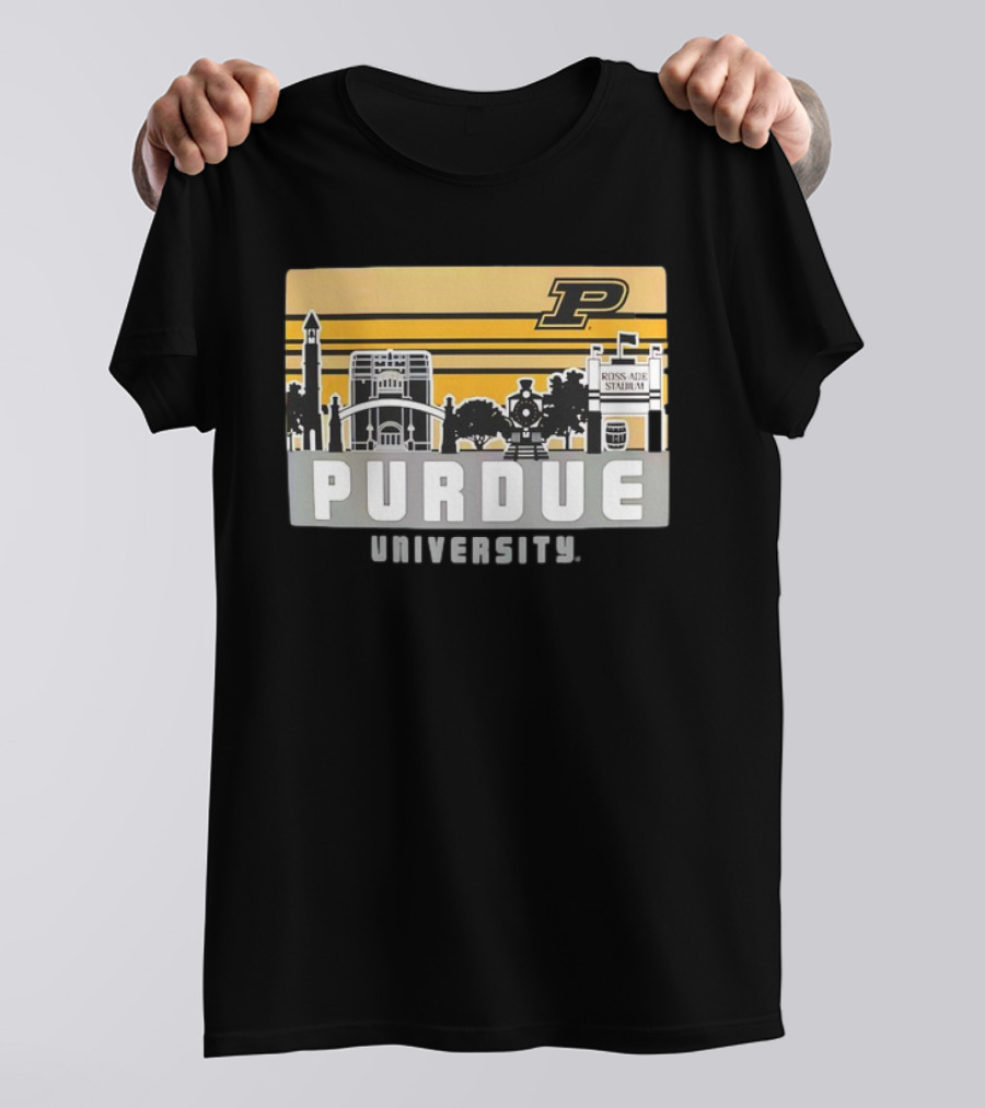 Purdue Boilermakers University Ross-Ade Stadium Campus Skyline Retro T-Shirt