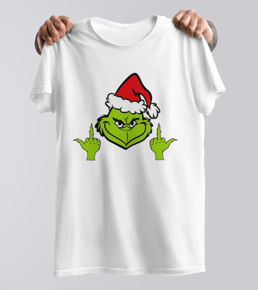 Grinch Middle Finger Funny Grinchmas Santa Claus Iconic Holiday Humor T-Shirt