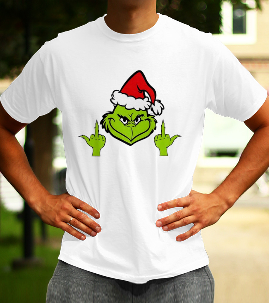 Grinch Middle Finger Funny Grinchmas Santa Claus Iconic Holiday Humor T-Shirt