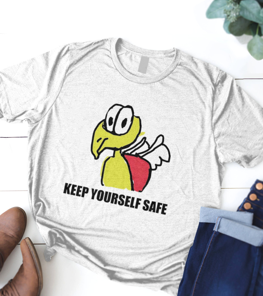 Keep Yourself Safe Bird With White Wings And Red Patch T-Shirt