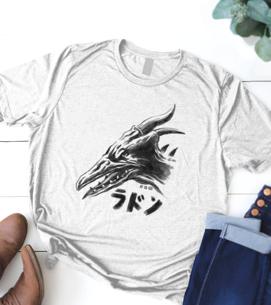 Waterbrushed Flyer Kaiju Rodan Dragon Kanji T-Shirt