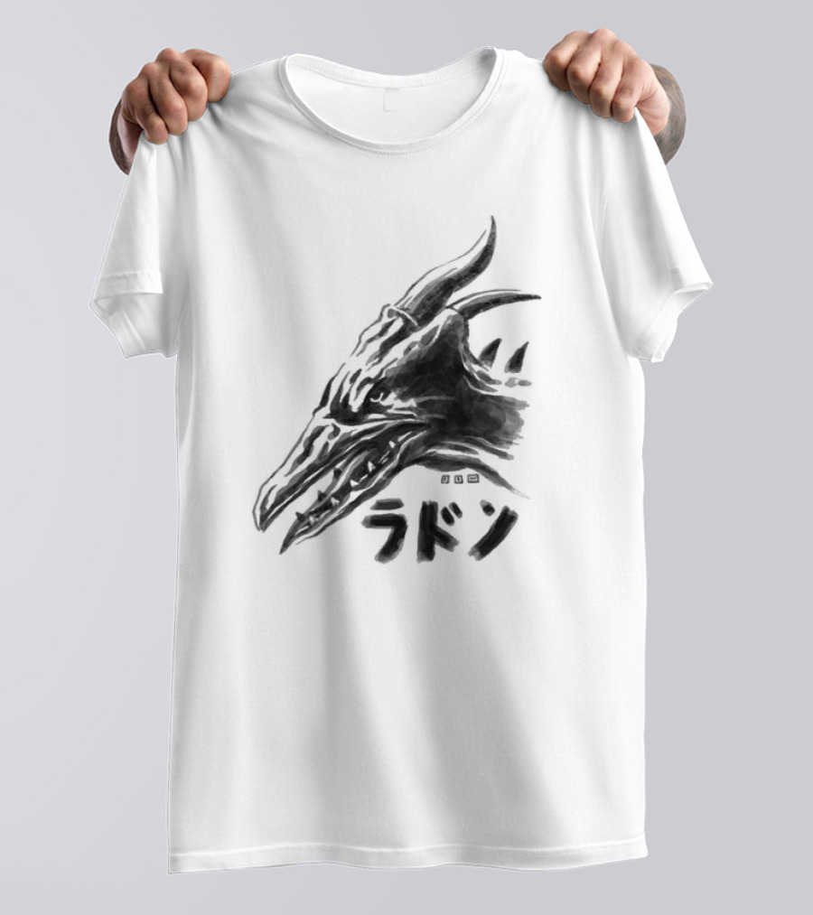 Waterbrushed Flyer Kaiju Rodan Dragon Kanji T-Shirt