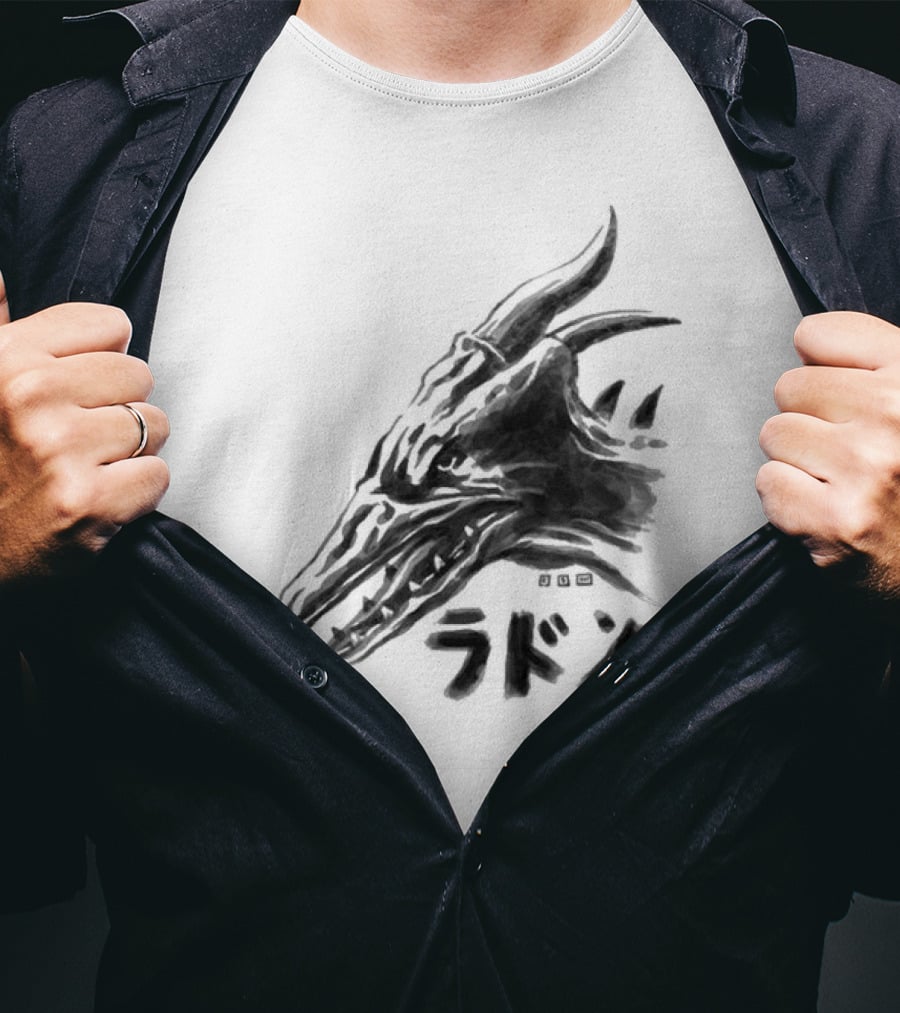 Waterbrushed Flyer Kaiju Rodan Dragon Kanji T-Shirt