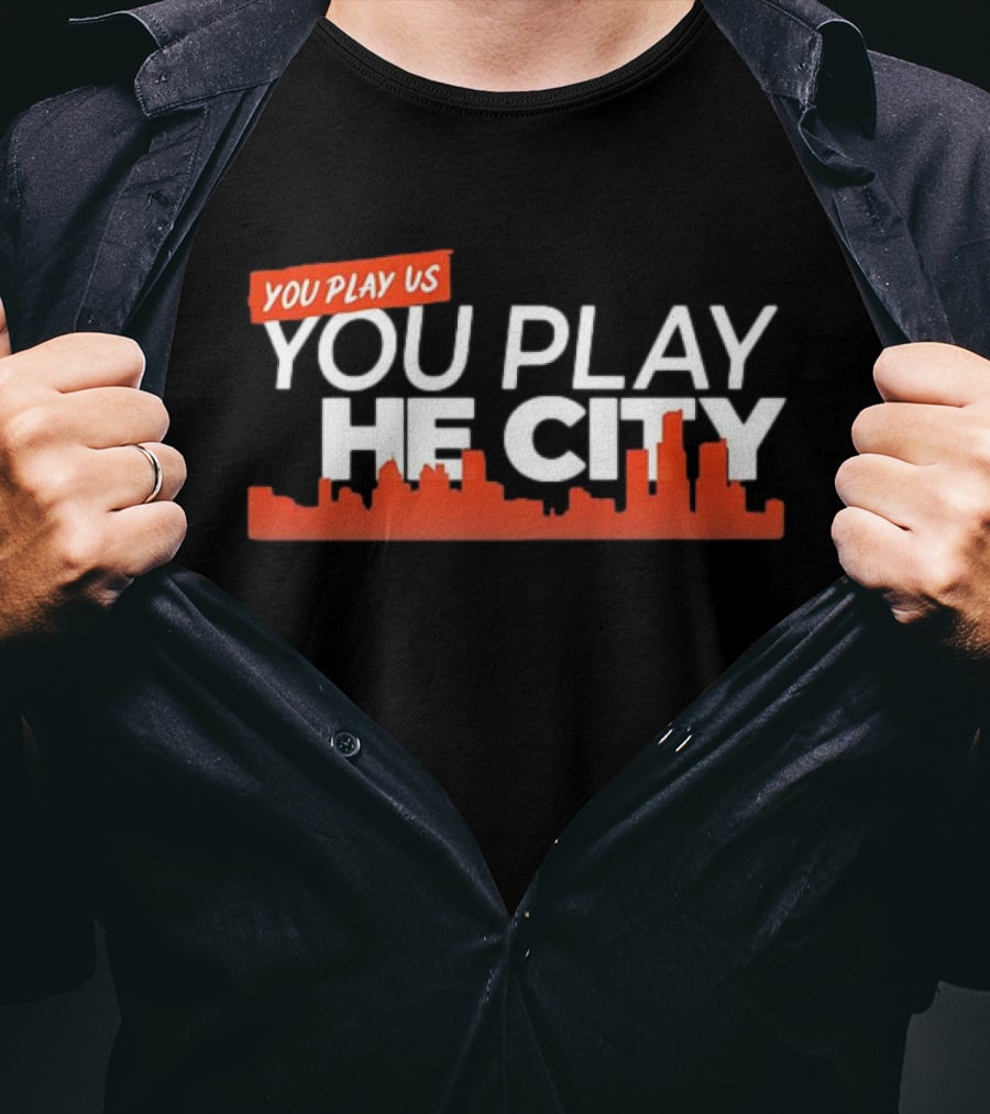 Detroit Tigers You Play Us You Play The City Skyline Orange Text T-Shirt