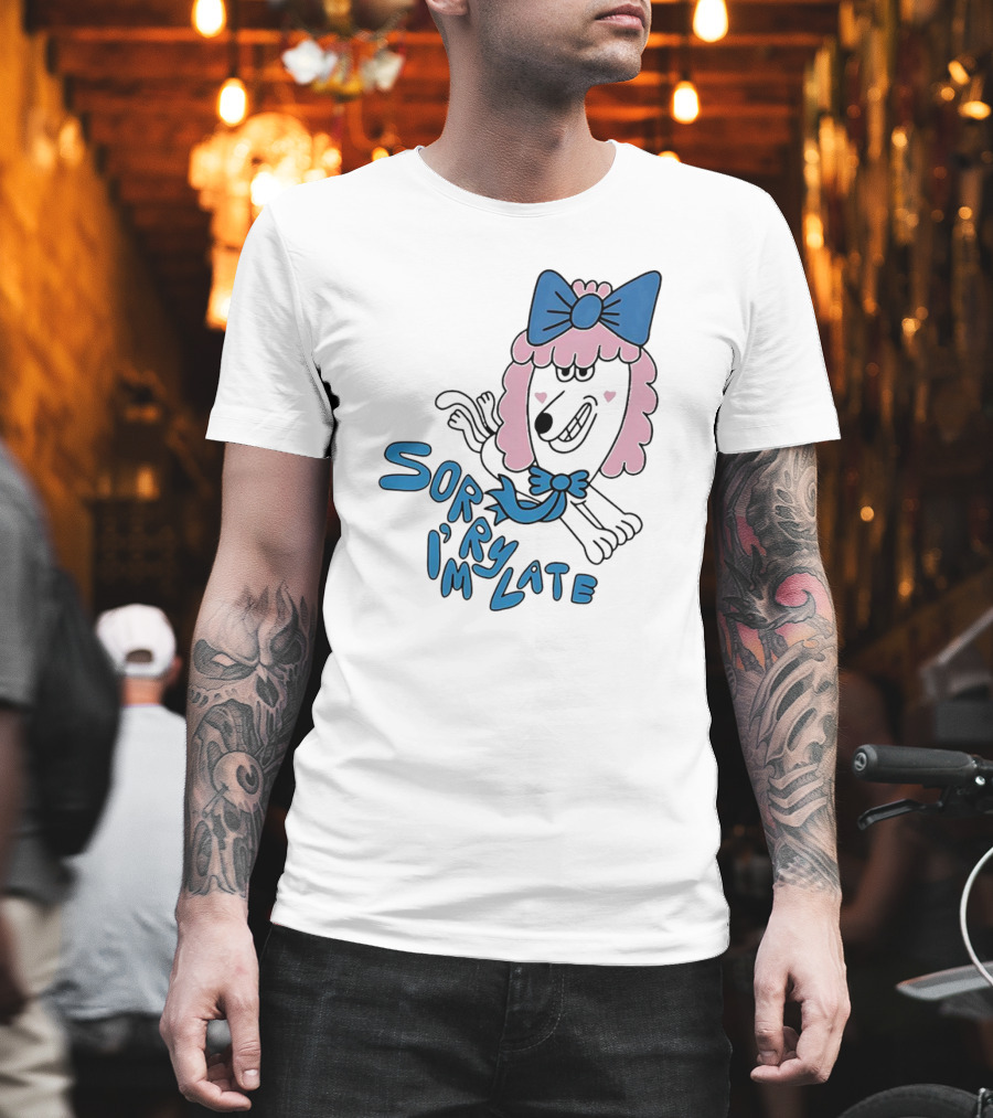 Lazy Oaf Sorry I’m Late Poodle With Pink And Blue Bow T-Shirt