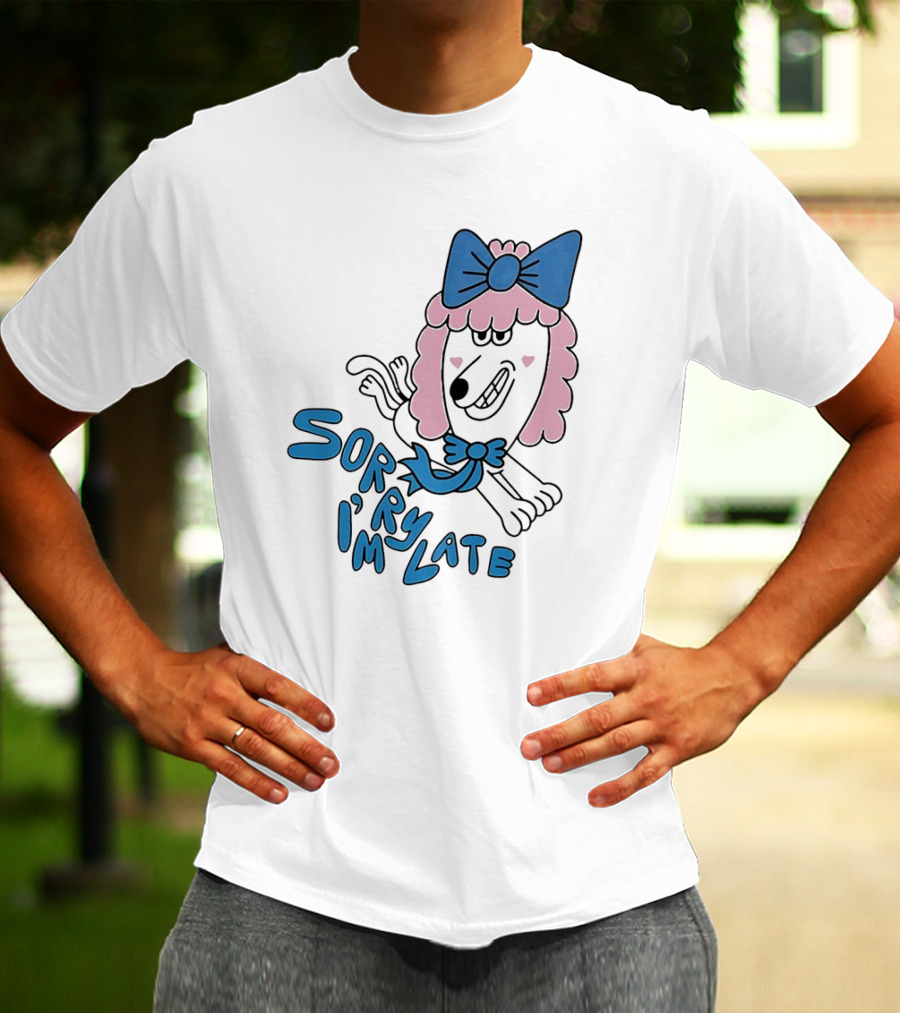Lazy Oaf Sorry I’m Late Poodle With Pink And Blue Bow T-Shirt