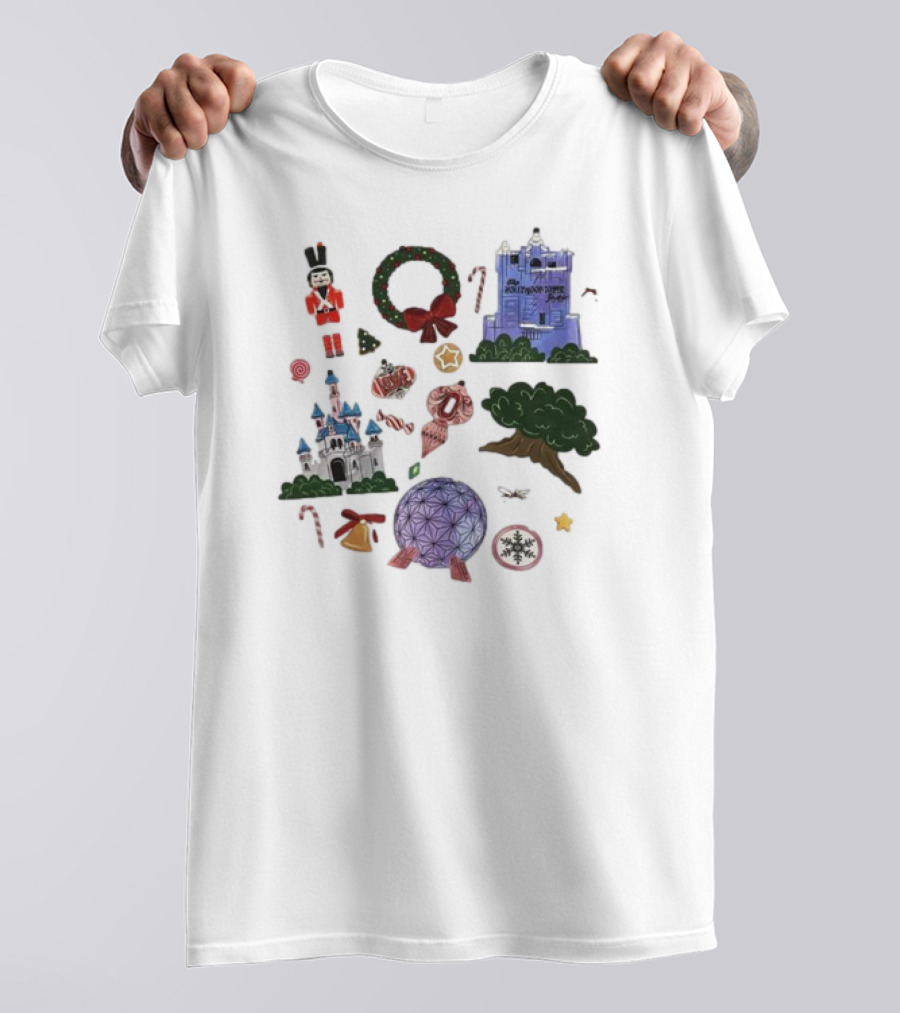Park Icons Vintage Cartoon Nutcracker Castle Tree Wreath Snowflake T-Shirt