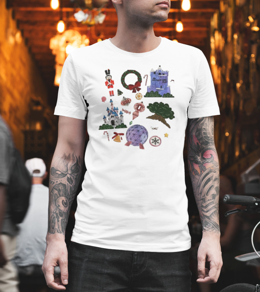 Park Icons Vintage Cartoon Nutcracker Castle Tree Wreath Snowflake T-Shirt