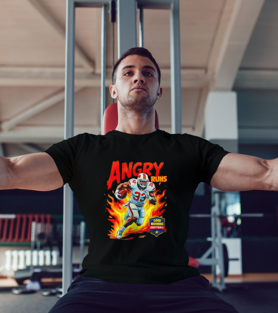 Angry Runs Good Morning Football Flaming Football Player 26 T-Shirt