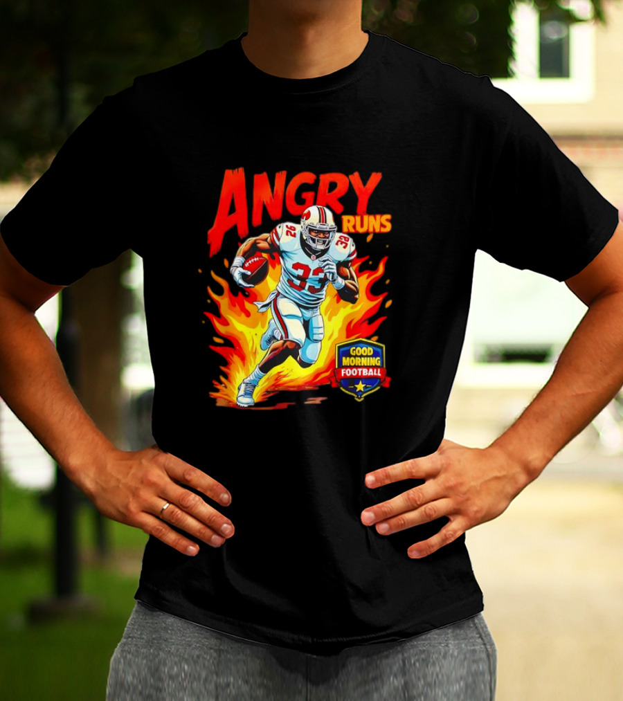 Angry Runs Good Morning Football Flaming Football Player 26 T-Shirt