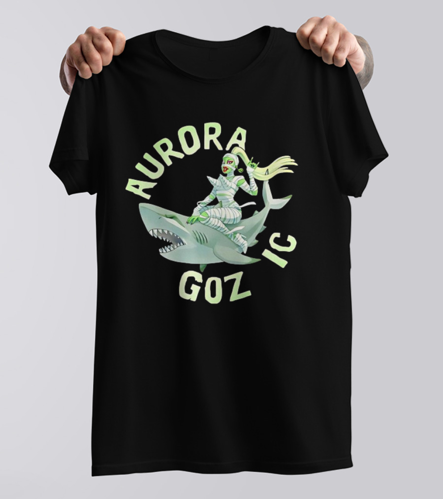 Aurora Gozmic Cartoon Mummy Riding Shark T-Shirt