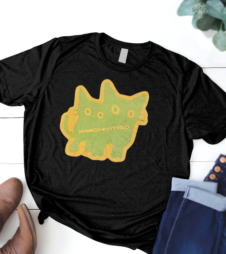 Kimchi And Miso Collection Twins Chenille Neon Cat Patch T-Shirt