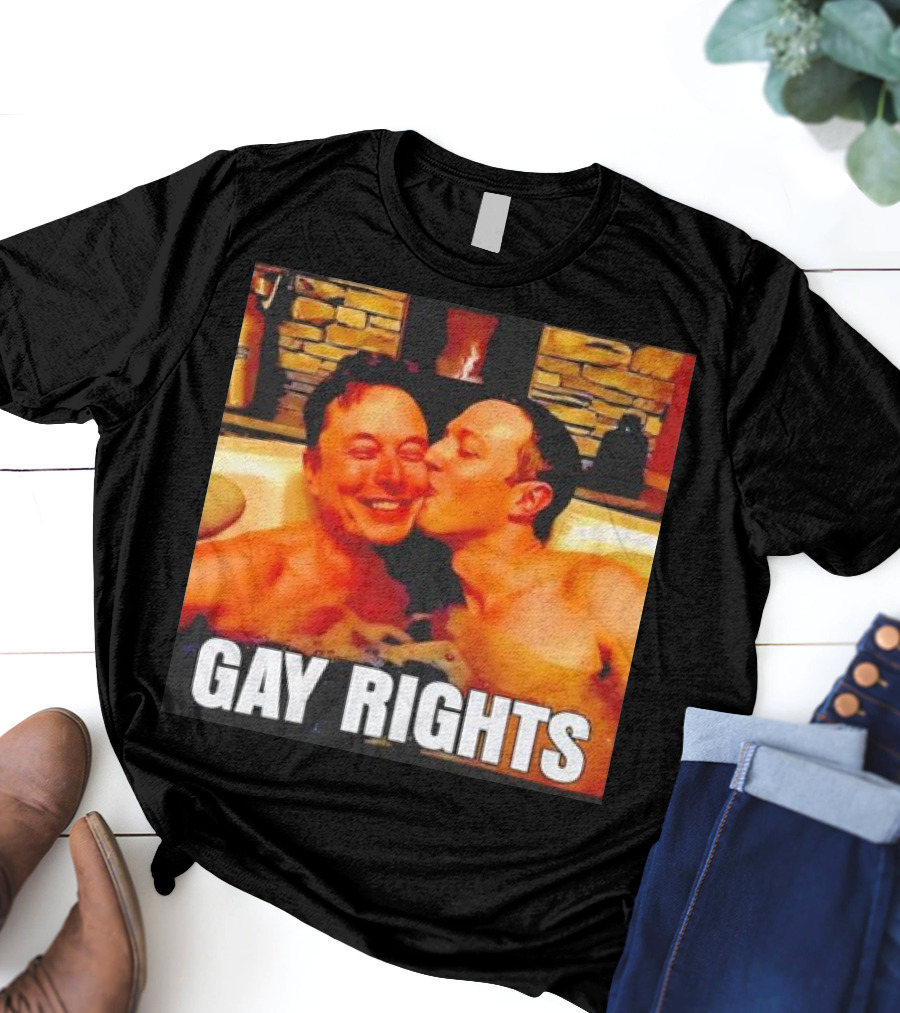 GAY RIGHTS Elon Musk Mark Zuckerberg Kissing Hot Tub Fireplace T-Shirt