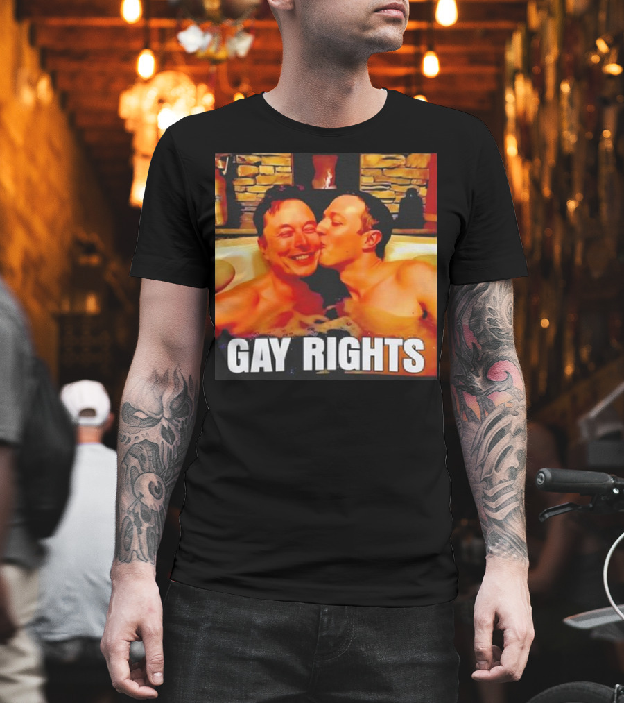 GAY RIGHTS Elon Musk Mark Zuckerberg Kissing Hot Tub Fireplace T-Shirt