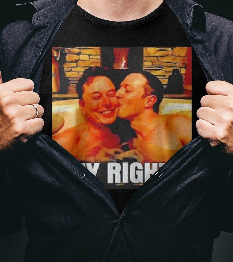 GAY RIGHTS Elon Musk Mark Zuckerberg Kissing Hot Tub Fireplace T-Shirt