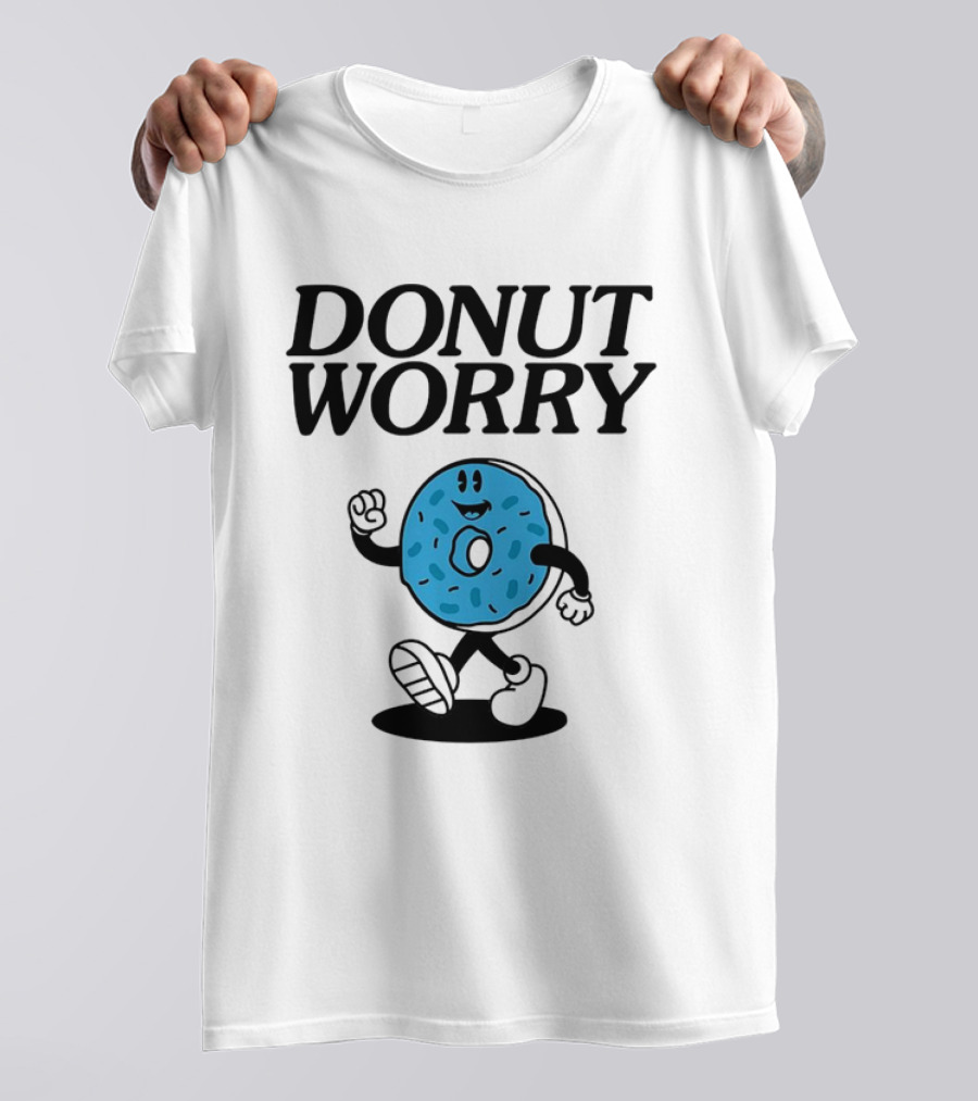 DONUT WORRY Smiley Face Walking Doughnut Character T-Shirt