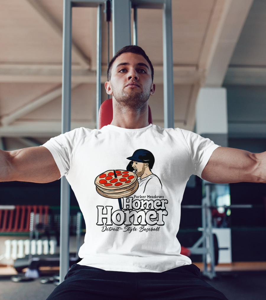 Parker Meadows Homer Homer Detroit-Style Baseball Pizza T-Shirt
