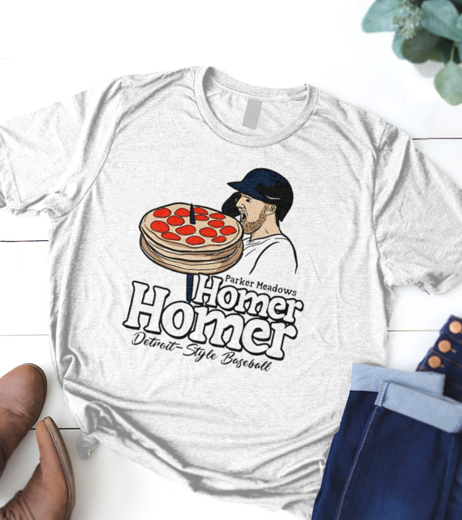 Parker Meadows Homer Homer Detroit-Style Baseball Pizza T-Shirt