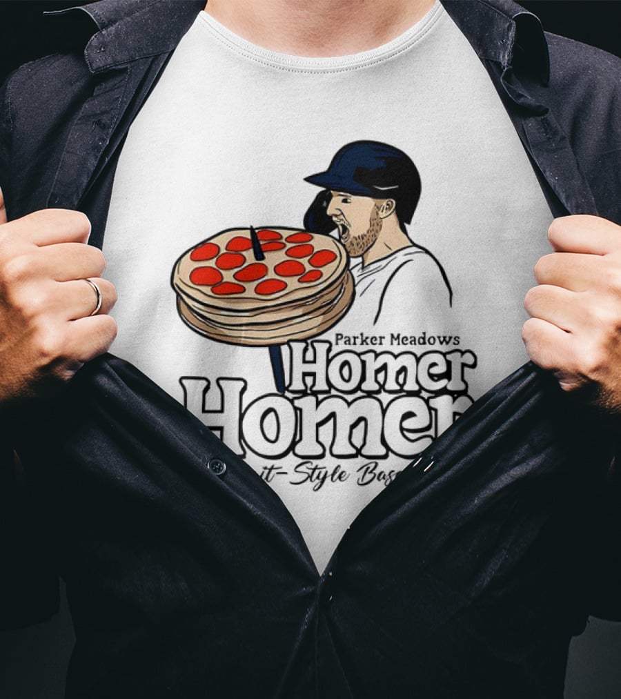 Parker Meadows Homer Homer Detroit-Style Baseball Pizza T-Shirt