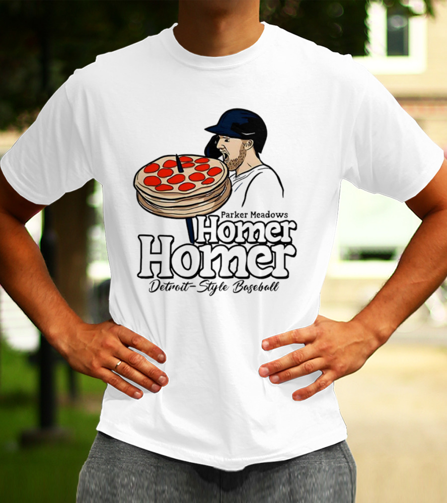 Parker Meadows Homer Homer Detroit-Style Baseball Pizza T-Shirt