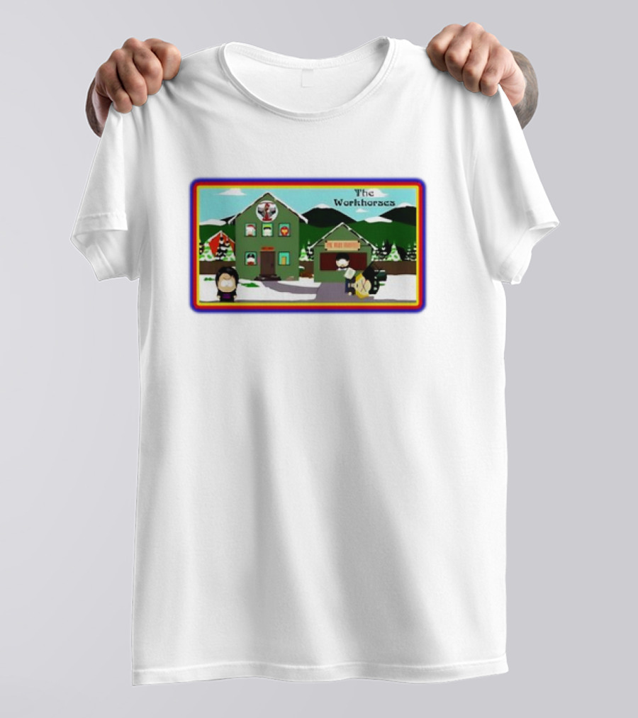The Workhorses South Park Cartoon Snowy Neighborhood Scene T-Shirt