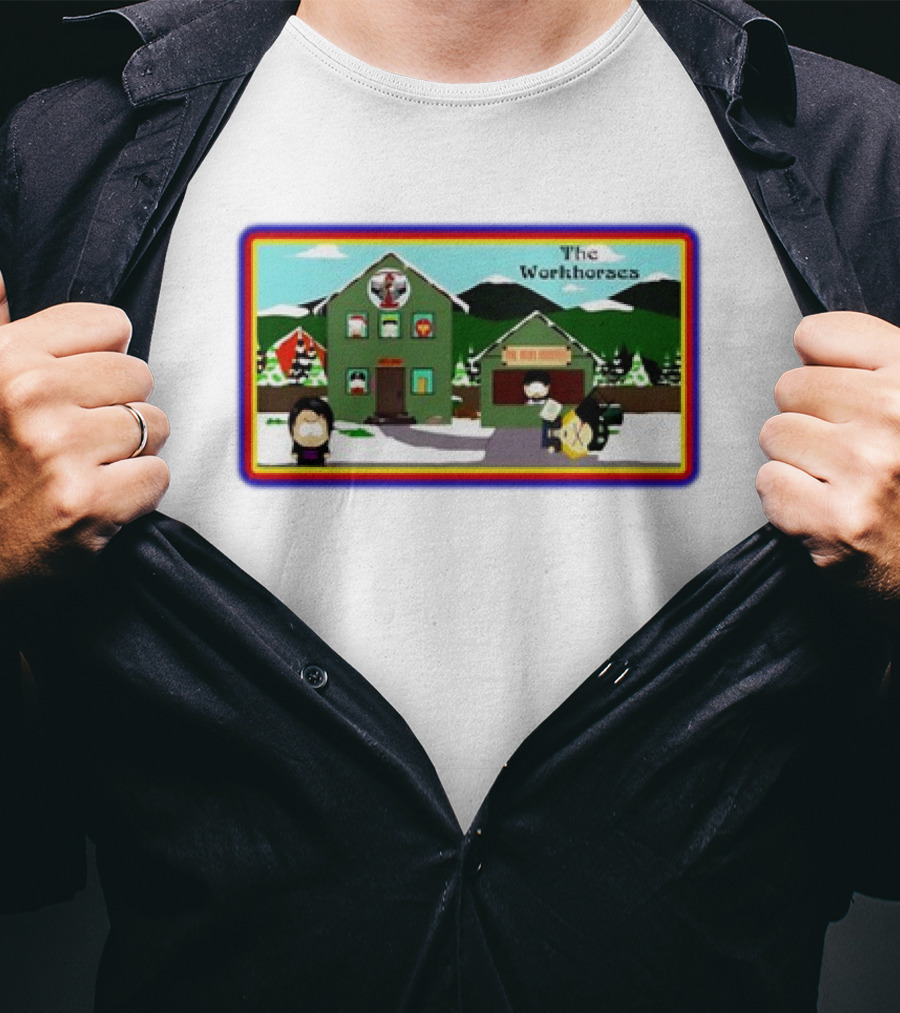 The Workhorses South Park Cartoon Snowy Neighborhood Scene T-Shirt